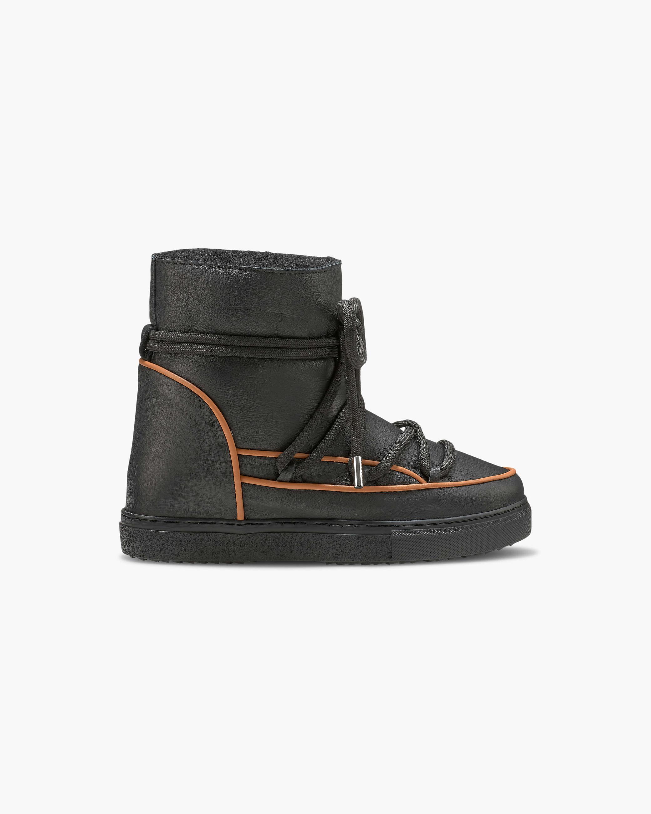 Black Women's Inuikii Full Leather Pastelle Wedge Winter Sneakers | IUBQ-09234