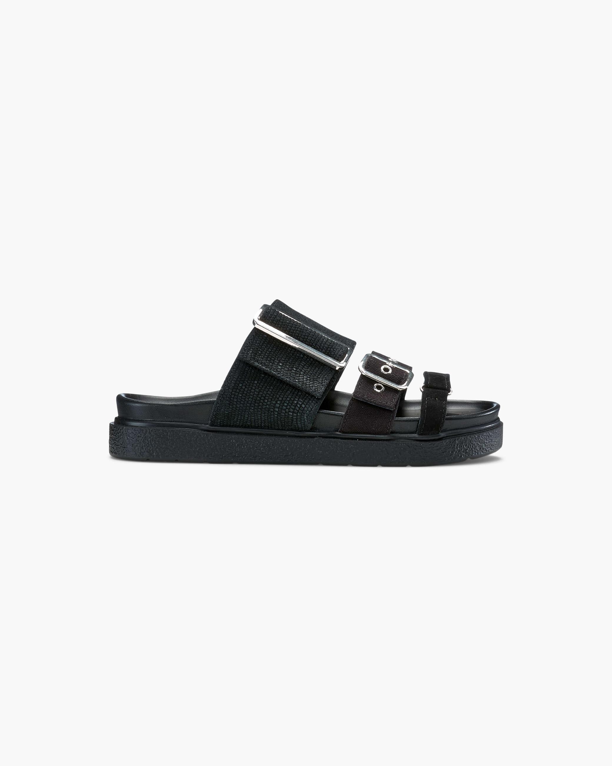 Black Women's Inuikii Leather Straps Slippers | EJRB-61594