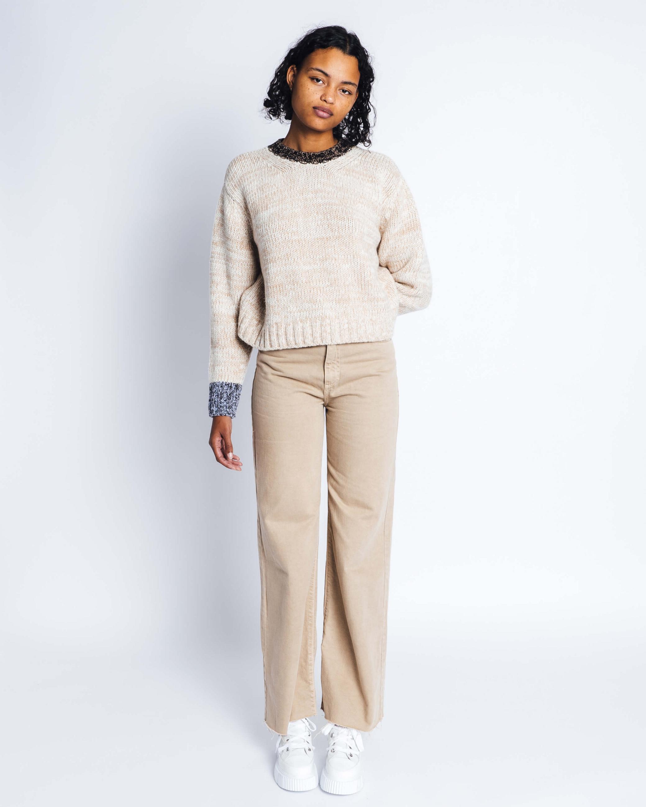 Off White - Beige Women's Inuikii Relaxed Knit Sweater Knitted Sweatshirt | LPYM-31657