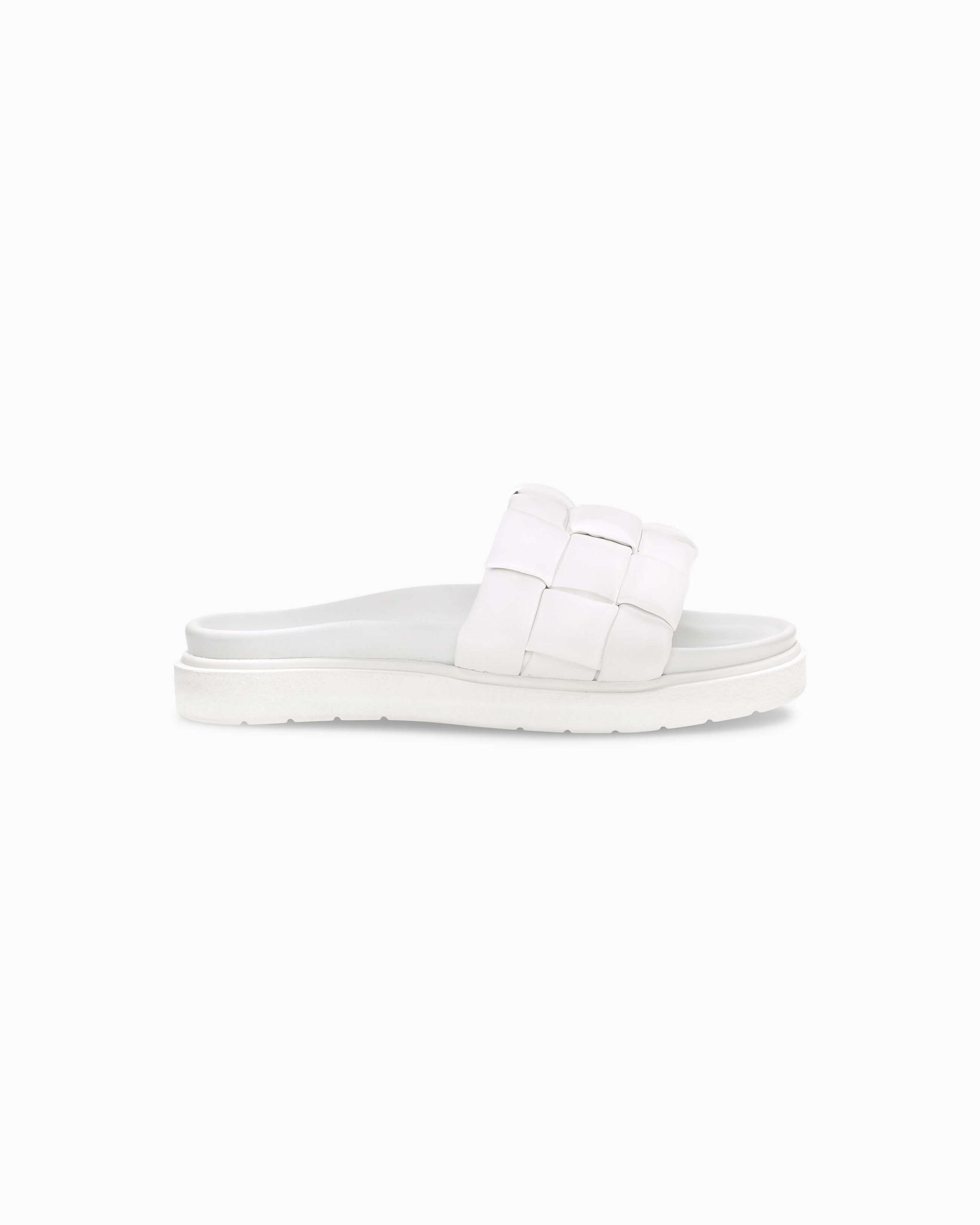 White Women's Inuikii Braided Leather Slippers | XAQZ-43189