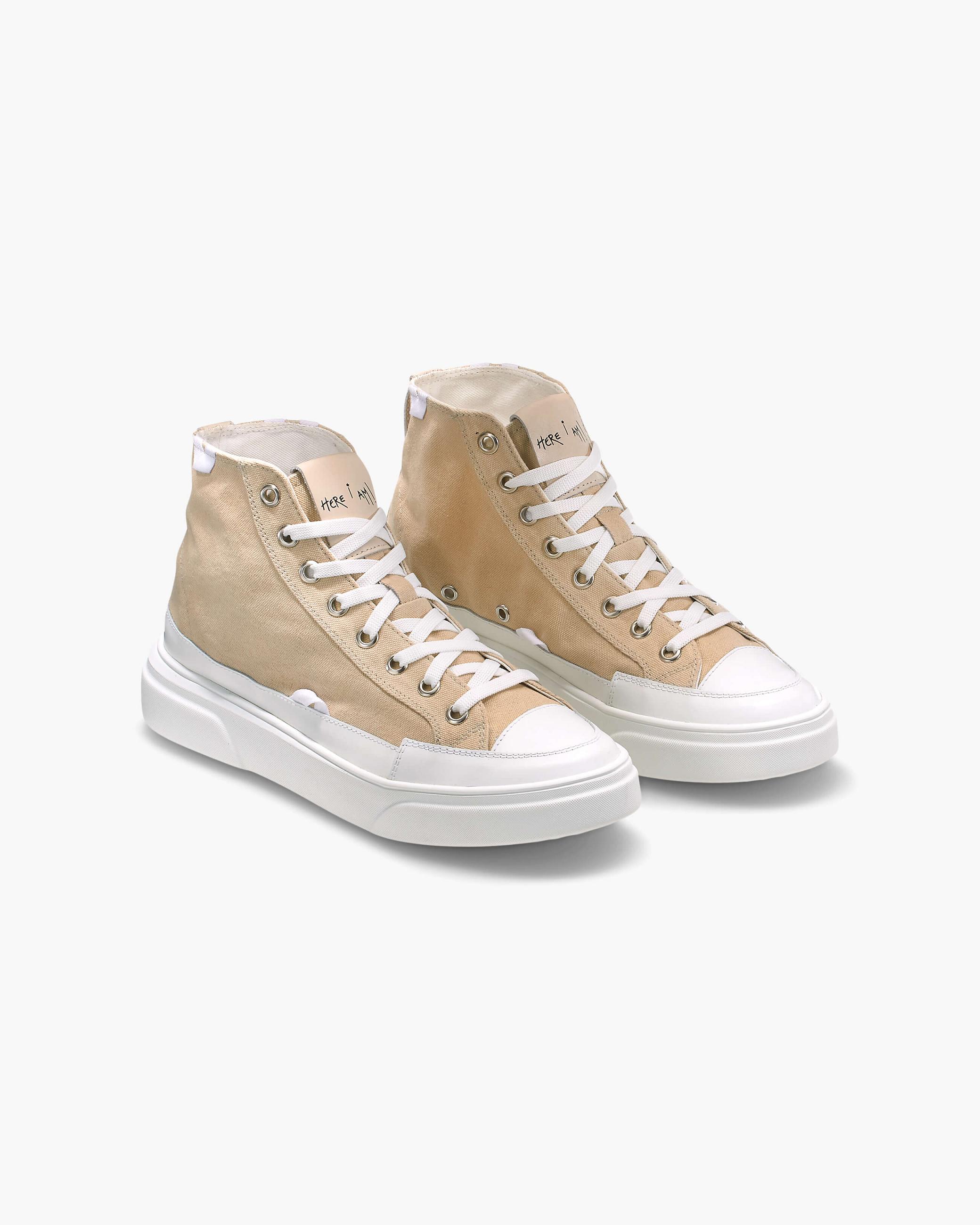 Beige Men's Inuikii Canvas Lex High Canvas Shoes | RJNG-18925