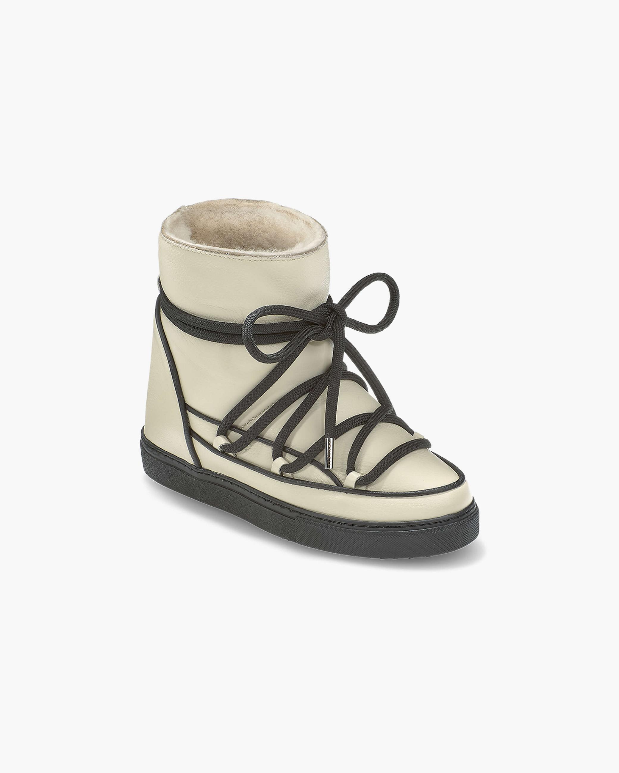 Beige Women's Inuikii Full Leather Pastelle Wedge Winter Sneakers | VQHK-73650