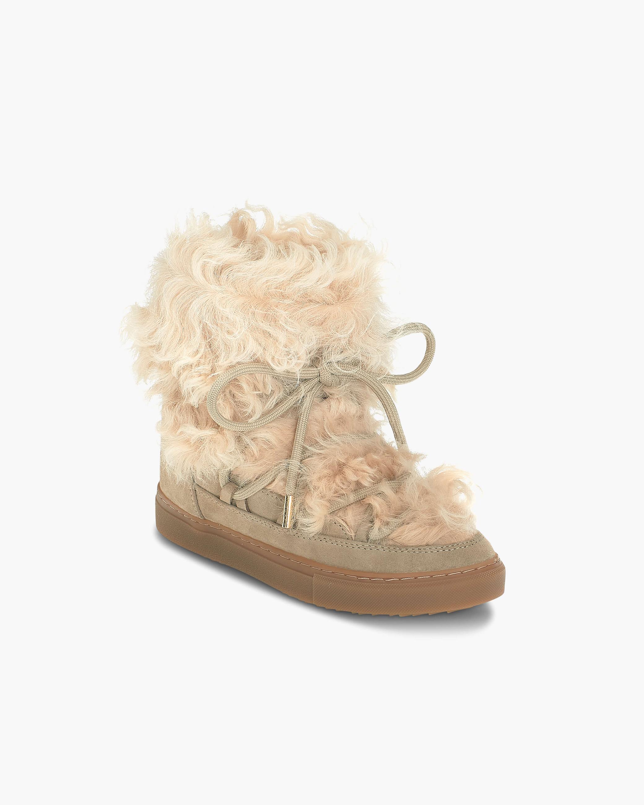 Beige Women's Inuikii Long Curly Wedge Winter Sneakers | RZUO-74521