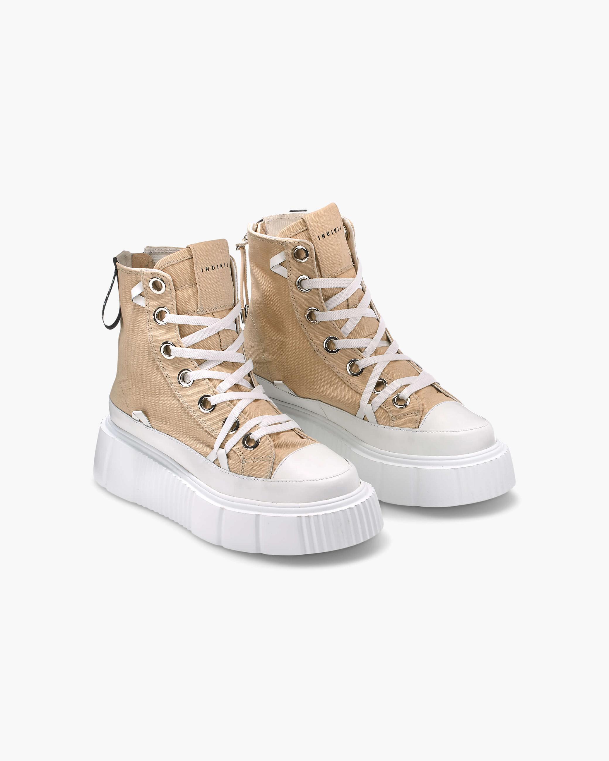 Beige Women's Inuikii Matilda Canvas High Canvas Shoes | MJZV-63194