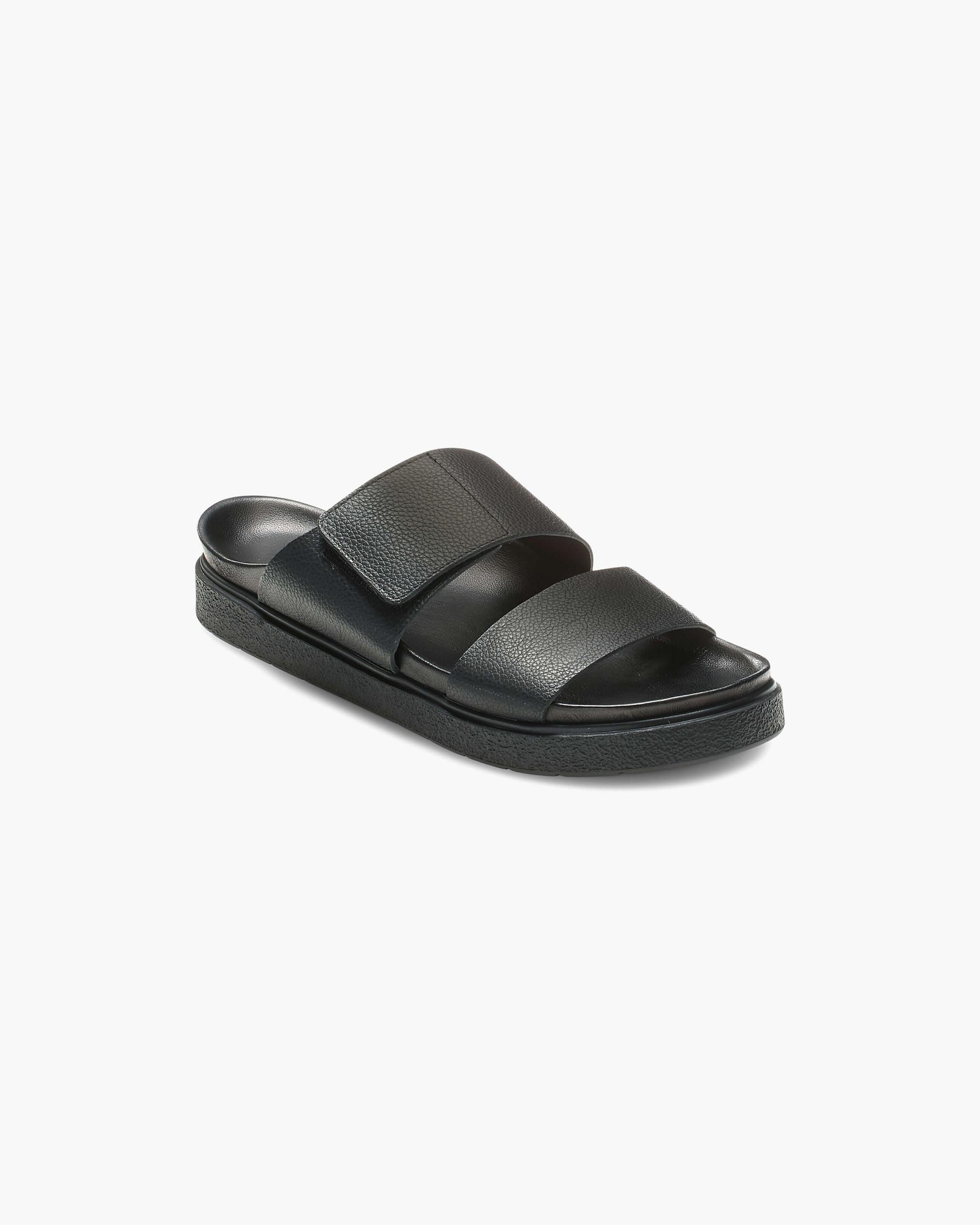 Black Men's Inuikii Classic Double Band Slippers | YEGP-68341