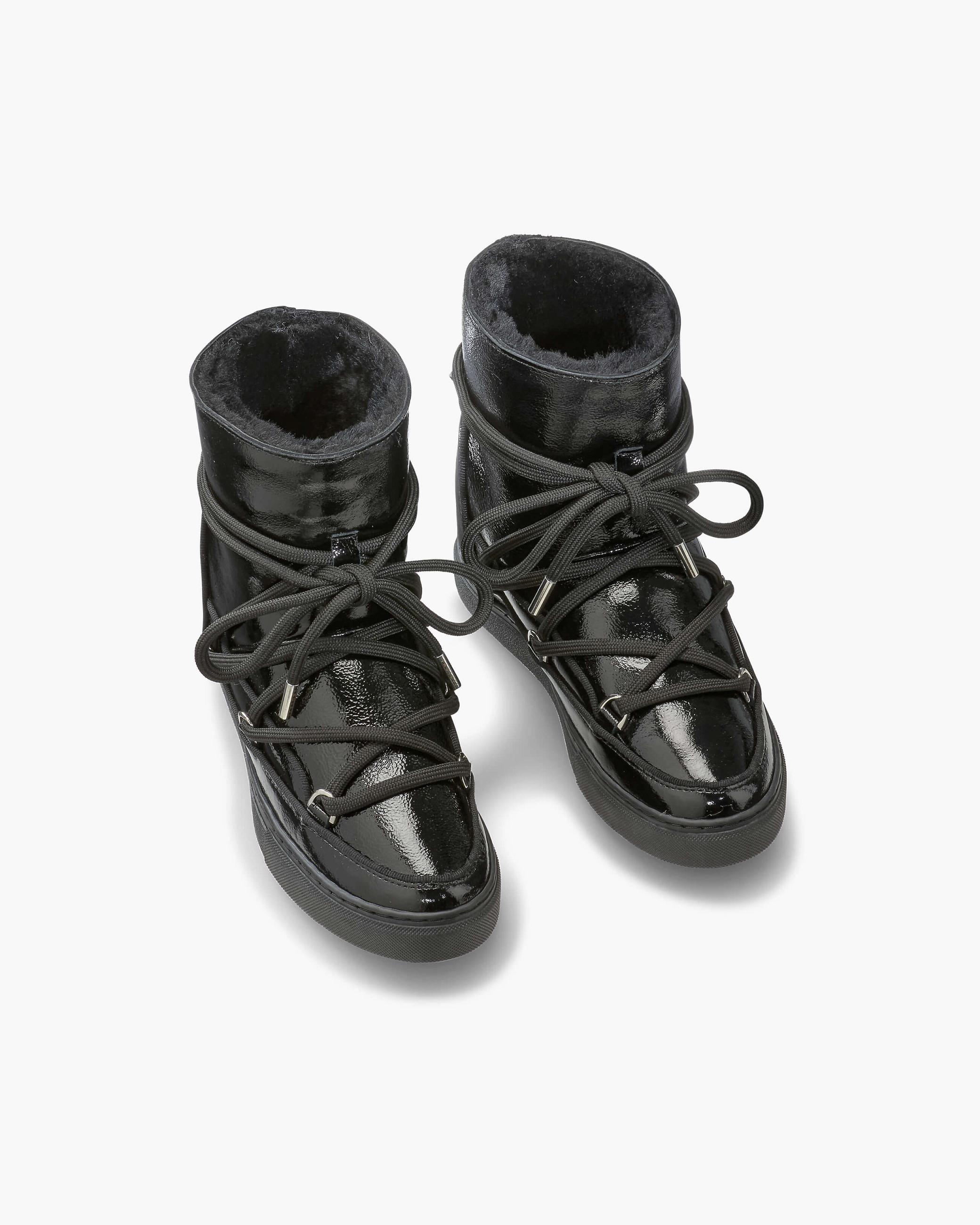 Black Women's Inuikii Full Leather Naplack Wedge Winter Sneakers | VDTQ-93750