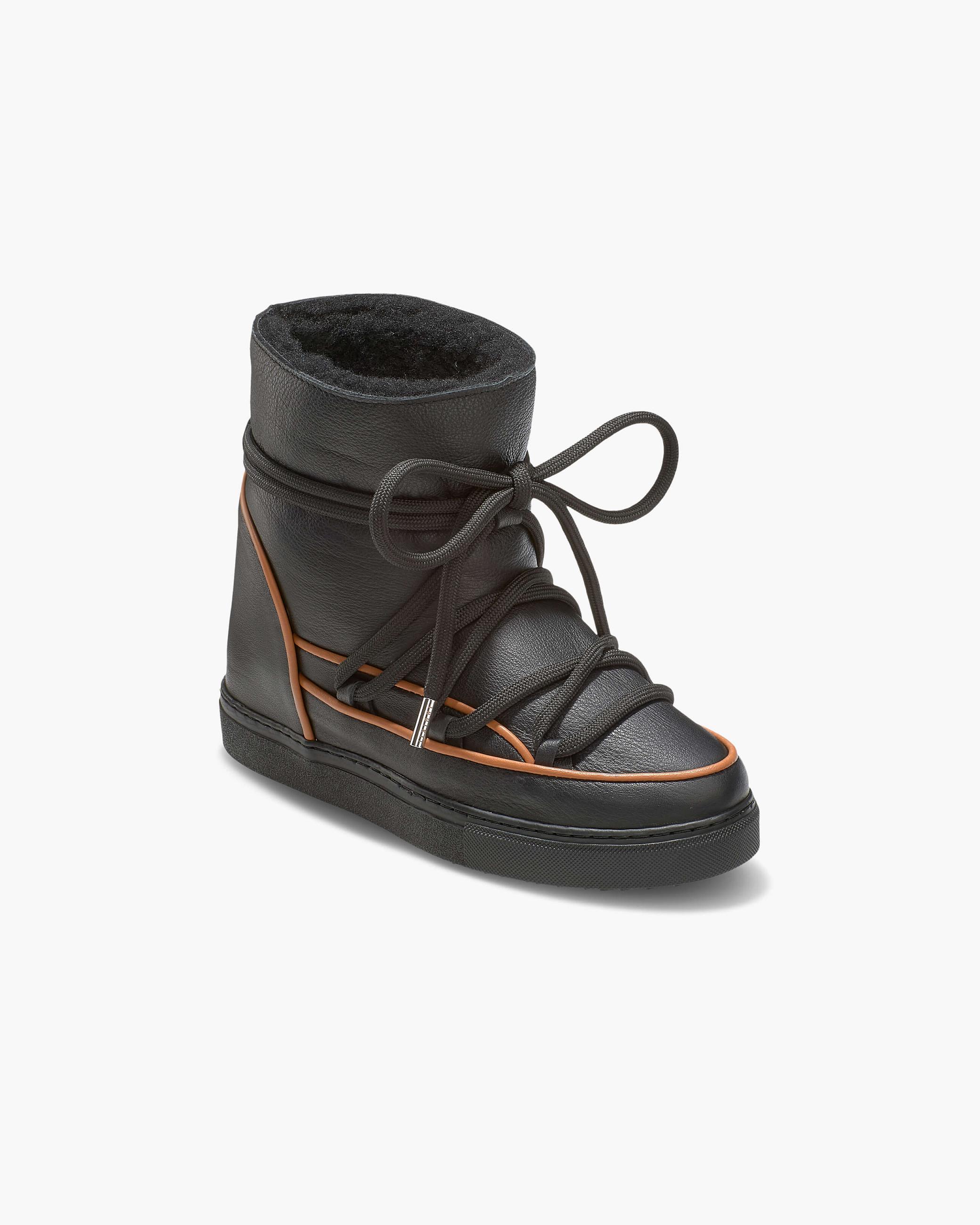 Black Women's Inuikii Full Leather Pastelle Wedge Winter Sneakers | IUBQ-09234