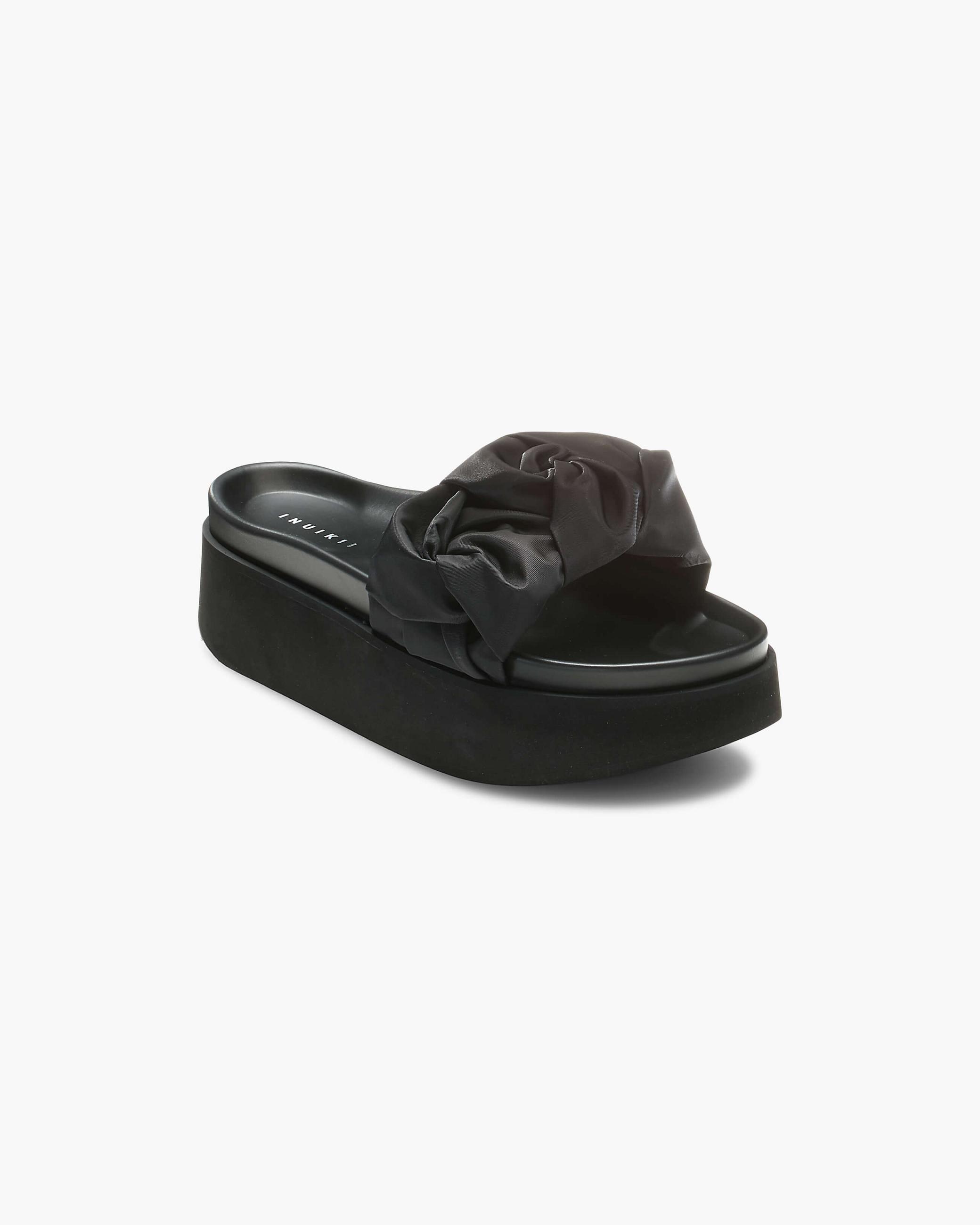 Black Women's Inuikii Platform Fjord Flower Sandals | ZNBY-63154