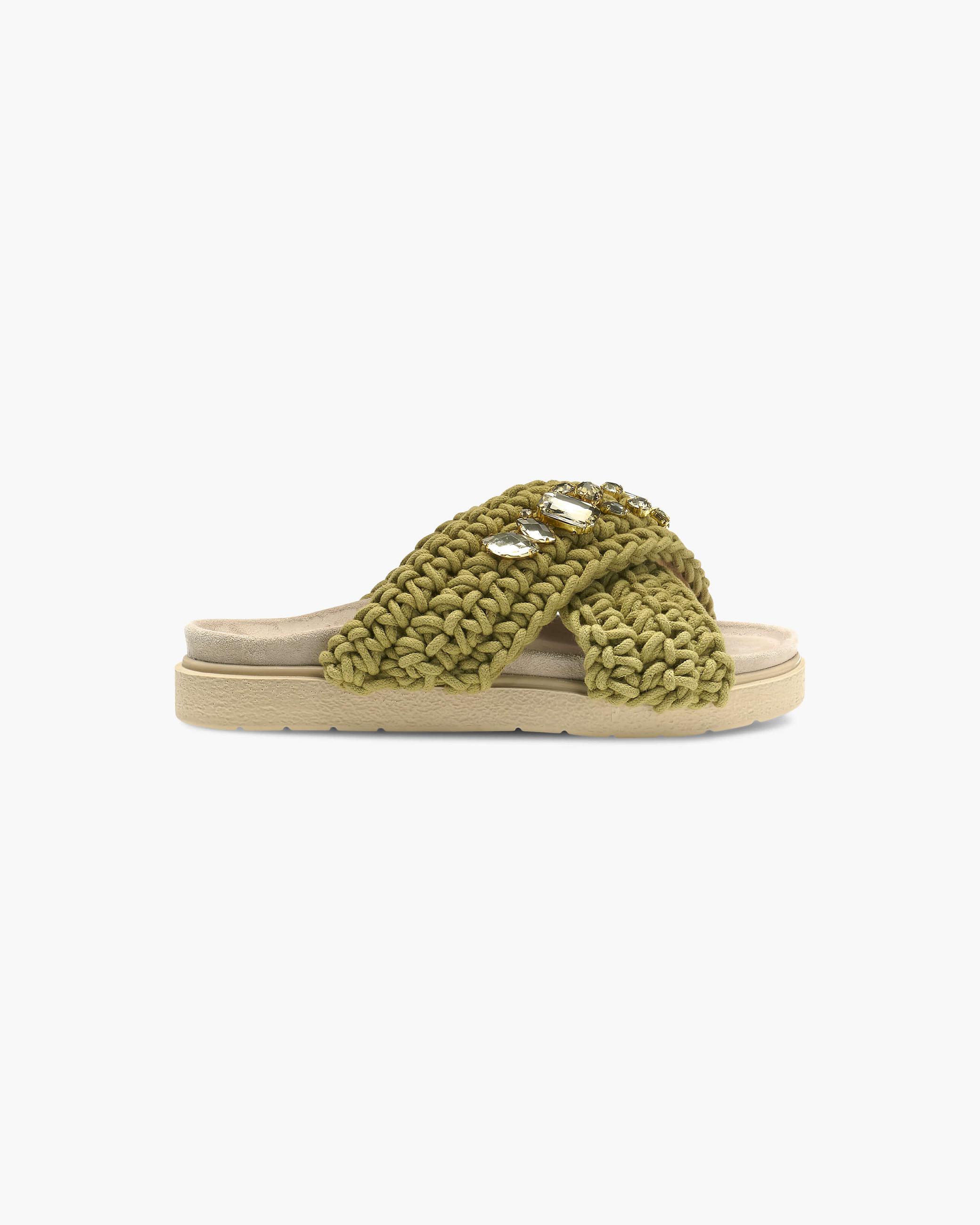 Khaki Women\'s Inuikii Woven Stones Slippers | HKUO-85610