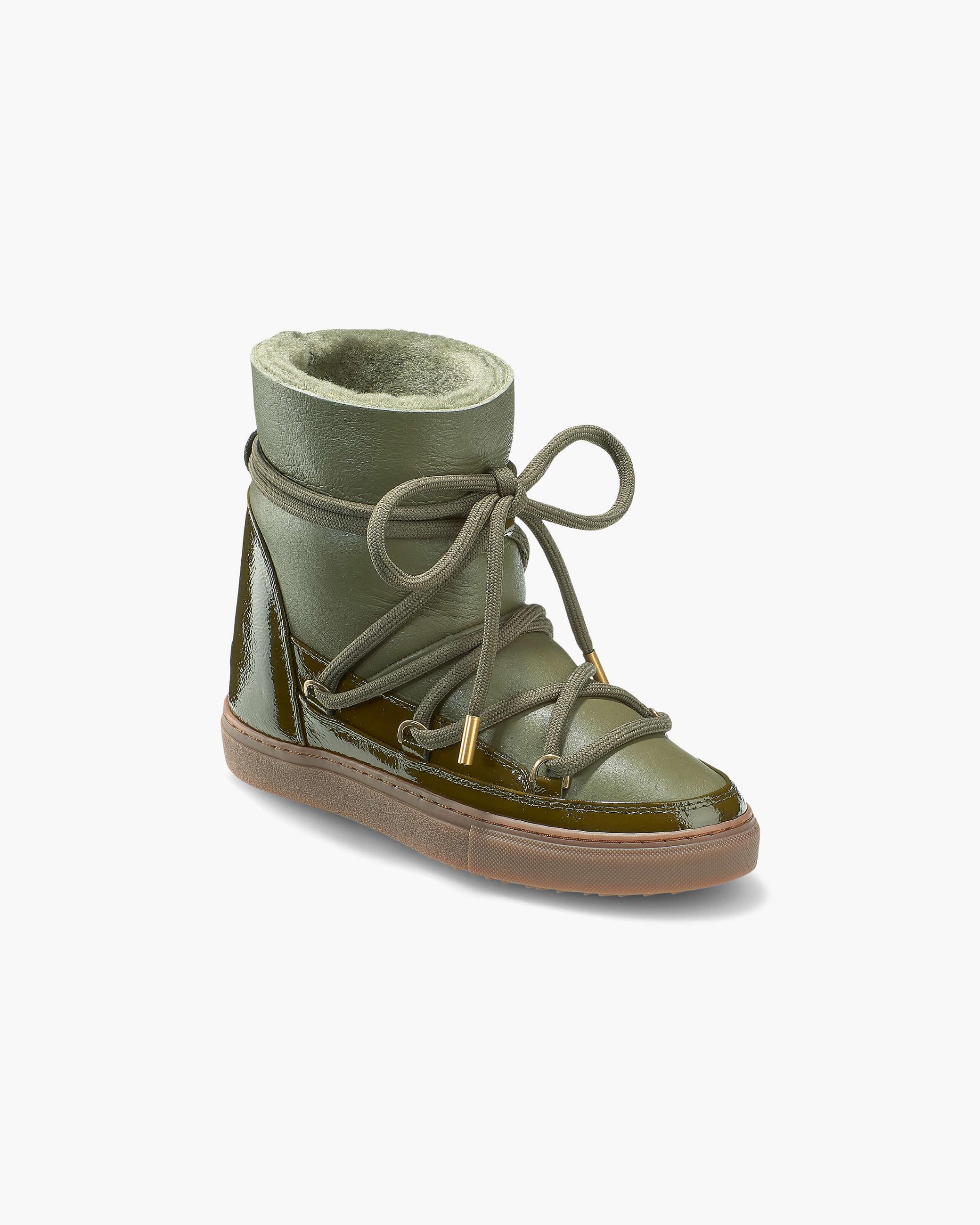 Olive Green Women's Inuikii Gloss Wedge Winter Sneakers | OBLE-39527